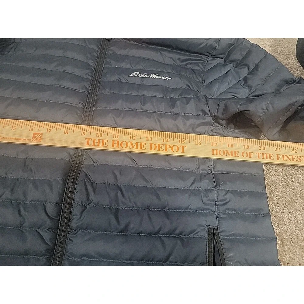 Eddie Bauer EB700 Puffer Down Jacket Mens Small Black Hooded Full Zip Outdoor - Picture 3 of 9